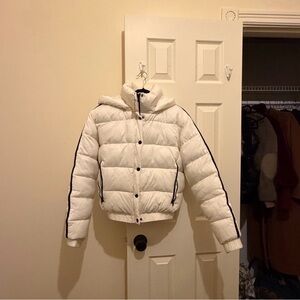 Alo White Puffer Jacket with Black Trim
